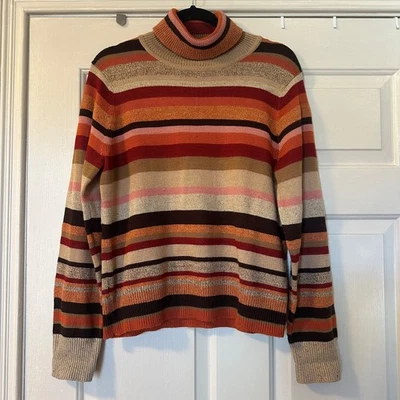 Suéter de cuello alto a rayas Style & Co para mujer talla grande naranja rosa marrón tostado Foto 1 de 4
