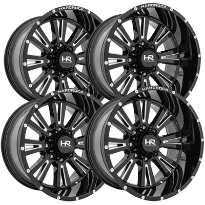 (Set of 4) HardRock H503 Spine XPosed 22x12 5x5" -44mm Black/Milled Wheels Rims — 第 1/4 张图片