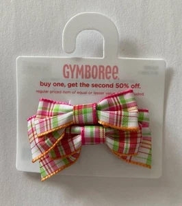 NWT Gymboree Cherry Baby Plaid Bow Ribbon Hair Clip Barrettes - Picture 1 of 2