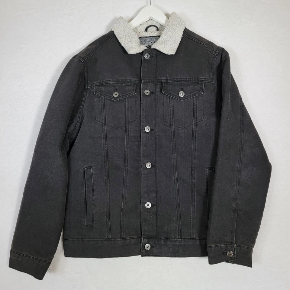 Chaqueta de camionero de mezclilla Brooklyn Cloth para hombre negra Sherpa forrada occidental talla grande Foto 1 de 4