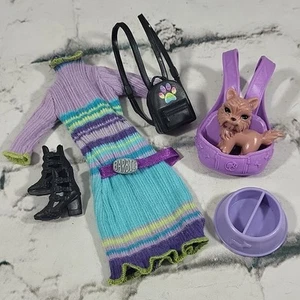 Barbie Doll Pet Sitter Dog Walker Lot Y2K Dress Shoes Bag Pet Carrier Purple - Picture 1 of 5