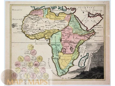 1718 Kingdoms Africa, Map Original antique  – Madagascar, Congo,  Senegal, Ghana - Image 1 of 4