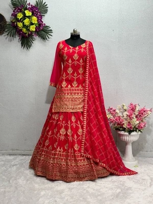 LEHENGA TOP INDIO BOLLYWOOD BODA FIESTA PAQUISTANÍ ROPA YA HECHA Foto 1 de 4