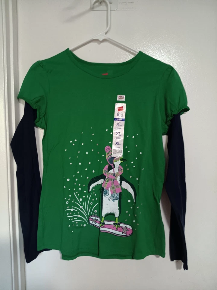CAMISETA NAVIDAD VERDE HANES NIÑAS MANGA LARGA TALLA XL NUEVA CON ETIQUETAS Foto 1 de 3