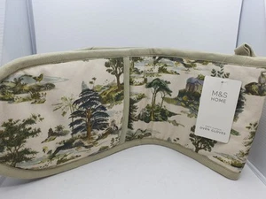 M&S Cotton Padded Oven Double Oven Gloves Vintage Countryside Theme Bnwt - Picture 1 of 11
