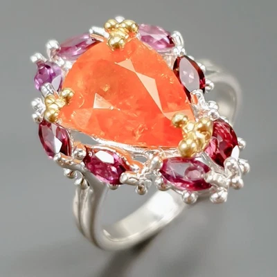 Anillo de plata de ley 925 con gema cara de 4 quilates de plata de ley talla 7/R430436 Foto 1 de 4