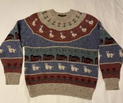 Suéter Eddie Bauer Vintage Mezcla de Lana Grannycore Cuello Redondo Animales de Granja Talla M Foto 1 de 4