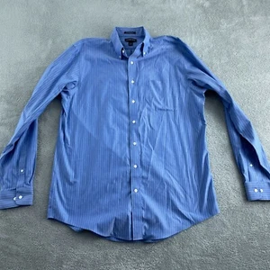 Mens Lands End Blue No Iron Supima Cotton Pinpoint Dress Shirt 16.5-37 4075 - Picture 1 of 8