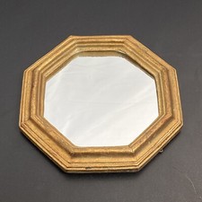 Vtg Ornate Gold Small Frame Wall Decor Accent Hanging Mirror Italy Octagon 6.5”