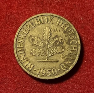 Germany 10 Pfennig 1950 J Brass Clad Steel Coin KM#108 T6310 - Picture 1 of 2