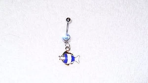 Navy Blue Stripe Fishy Fish Charm Belly Button Navel Ring Body Jewelry Sexy - Picture 1 of 2