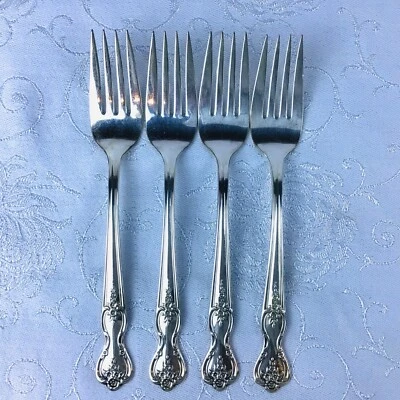 Wm Rogers Magnolia Inspiration 4 沙拉叉银盘 1950 年代二手 — 第 1/4 张图片