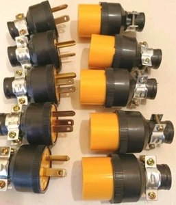 END PLUGS LOT OF 10 (5-M,5-F) EXTENSION CORD REPLACEMENT END PLUGS 125V,15A - Picture 1 of 4
