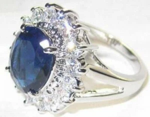 Anillo Azul Princesa Kate Plata Oro Blanco Circonita Circonita Diseño Diana Talla 7 Nuevo - Imagen 1 de 12