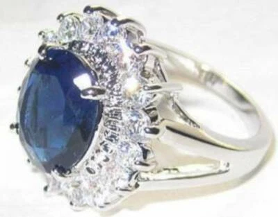 ring blue Princess Kate silver white gold CZ engagement Diana design Size 7 New - Image 1 of 4