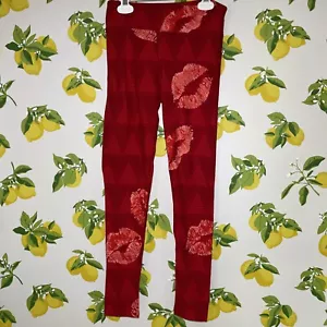 Women's LuLaRoe OS One Size Leggings Pink Red XO Lipstick Kiss New - Picture 1 of 4