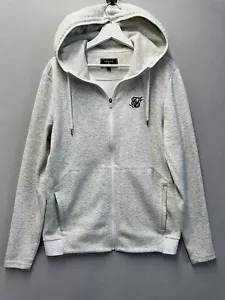 Siksilk Men’s Size Medium Full Zip Cream Gray Chevron Pattern Hoodie Sweater - Picture 1 of 8