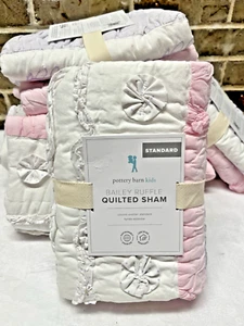 Pottery Barn Kids BAILEY RUFFLE Quilted STANDARD Pillow Sham Pink Purple White - Picture 1 of 9