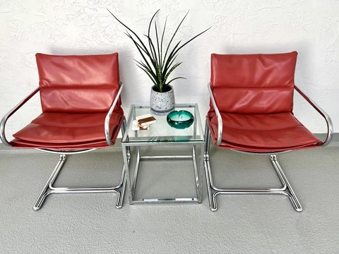 Rare Pair of 1970’s Cosco Mid Century Vintage Chrome Sling Chairs & Cushions Cover