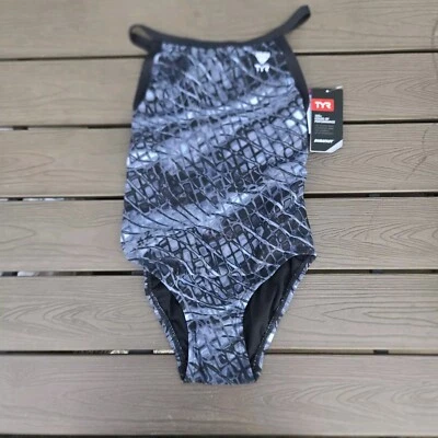 Traje de baño TYR Durafast Plexus gris/negro DiamondFit 1 pieza, niñas jóvenes talla 22 NUEVO Foto 1 de 3