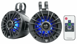 Pair Rockville PT525BR 5.25" Powered Marine Bluetooth LED Tower Speakers ATV/UTV - Picture 1 of 11