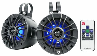 Pair Rockville PT525BR 5.25" Powered Marine Bluetooth LED Tower Speakers ATV/UTV