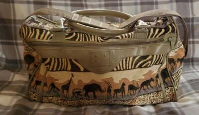 Bolso de mano grande de lona de fin de semana tapiz de safari Pioneer Express años 80 Foto 1 de 4