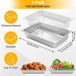 6er Pack Hotel Pfannen Volle Größe, 1/1 14QT Edelstahl Dampf Tisch Pfanne 4" Tief - Bild 1 von 6
