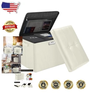 Elegant 17-Inch Folding Storage Ottoman with Lock - Stylish & Safe for Documents - Picture 1 of 11
