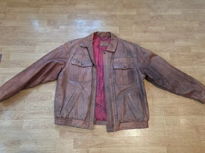 复古 Levi’s 皮革航空轰炸机夹克仿旧棕色阅读尺寸 — 第 1/4 张图片