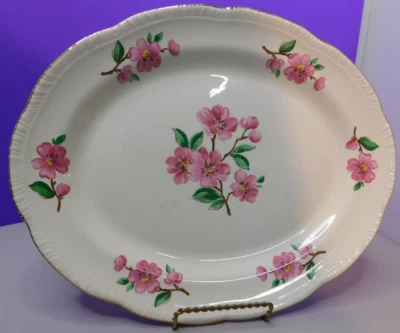 HOMER LAUGHLIN Vintage oval serving platter floral gold trim roses Made In USA - Image 1 of 4