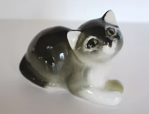 VINTAGE Lomonosov PORCELAIN Figurine CAT GREY@ - Picture 1 of 2