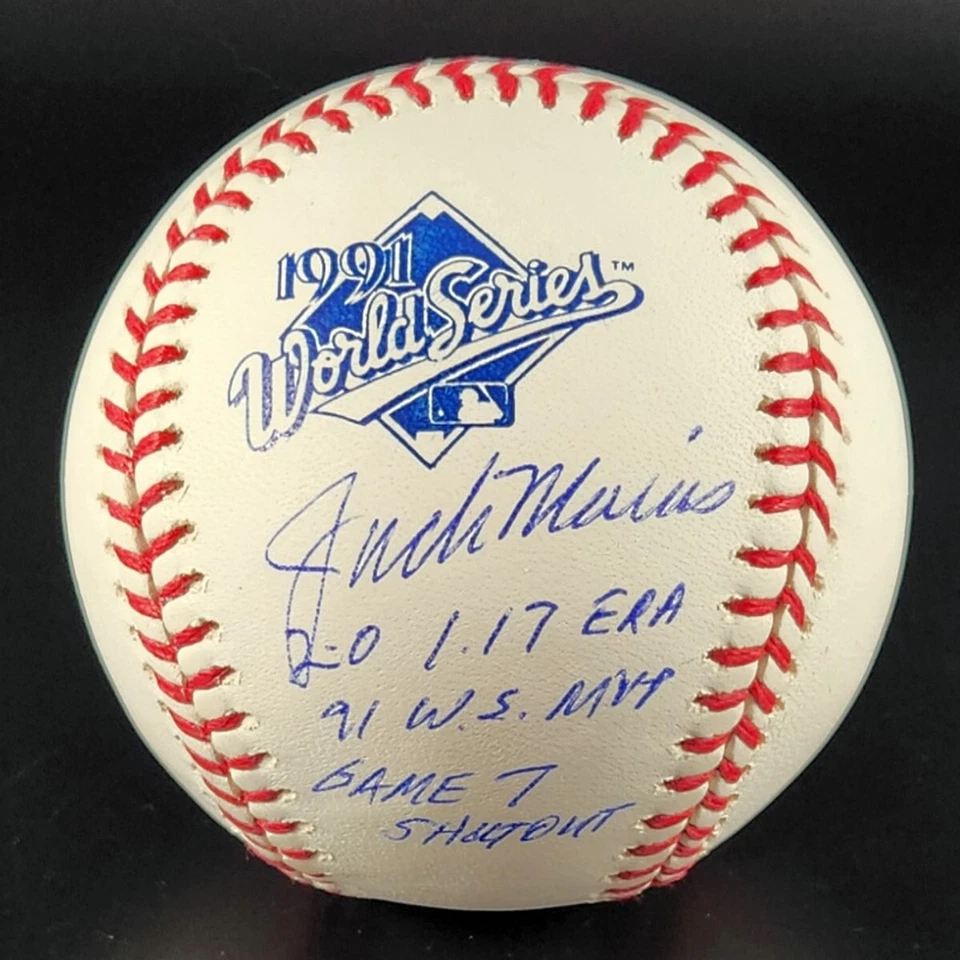 JACK MORRIS MINNESOTA TWINS WORLD SERIES LOGO AUTHENTIC SIGNED STAT BALL JSA - Image 1 of 1