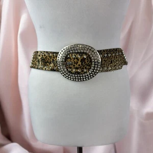 Cheetah Print Bling Velour Waist Belt Y2K 90s Reversible Studded Buckle Size M - Picture 1 of 5