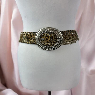Cheetah Velvet Bling Studded Waist Belt Y2K Reversible Glam Punk Rock Statement - Image 1 of 4