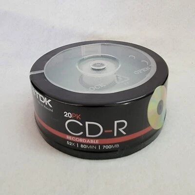 NEW TDK CD-R Spindle 20 pack 700 mb 52x 80 min Recordable FACTORY SEALED - Image 1 of 3