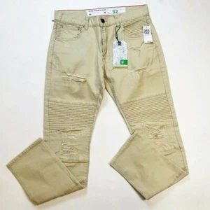 Lifted Research Group MENS 100% AUTHENTIC DENIM Rips LONG biker PANTS TAN - Picture 1 of 10