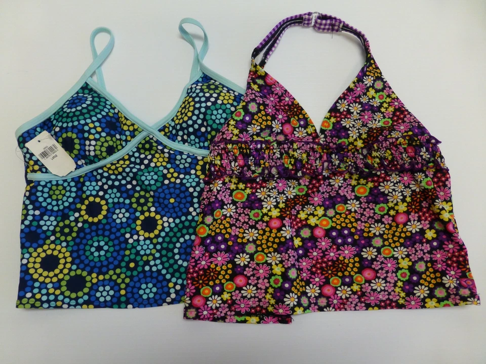 Camiseta Tankini Antigua Azul Marino Natación Niñas Grande Lunares Nueva y Floral Usada Foto 1 de 3