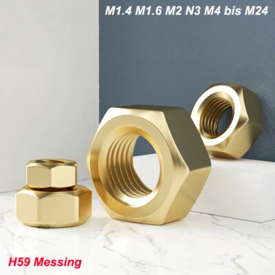 H59 Messing Sechskantmuttern Kupfer Legierung Muttern M1.4 M1.6 M2 N3 M4 bis M24 - Bild 1 von 4