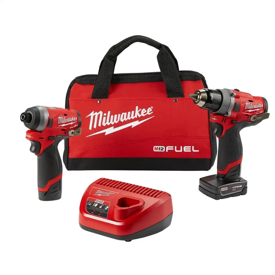 Milwaukee 2596-22 M12 FUEL 2 Piece Kit With Hex Bit Impact Driver and 1/2" Drill - Image 1 of 1