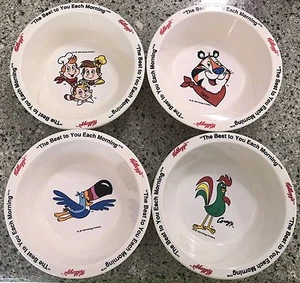1995 Kelloggs Cereal 4 Small Breakfast Bowls Tony Tucan Snap Crackle Pop Corny - Picture 1 of 6