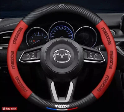 15" PU Leather+Carbon fiber Steering Wheel Cover For 1967-2025 Mazda All models - image 1 of 4