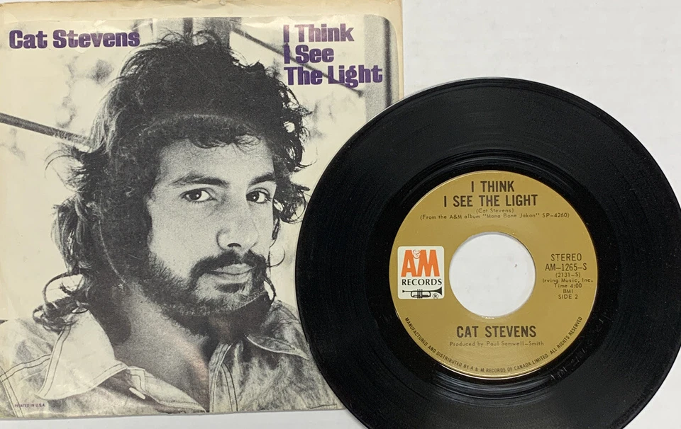 45 rpm Vintage 7” Vinyl Single Hit Record Cat Stevens - I Think I See The Light - Image 1 of 1
