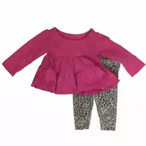 Infant Girls Pink Ruffle Baby Outfit Shirt & Leopard Print Leggings Set - Picture 1 of 1
