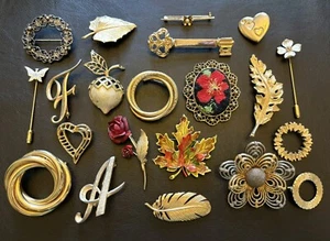 Vintage goldfarbene Emaille Brosche Stecknadeln Konvolut teils signiert - Bild 1 von 10
