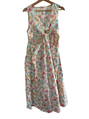 Vestido midi Derek Heart floral sin mangas con nudo delantero y cintura ajustada L Foto 1 de 4