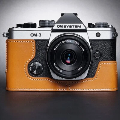 Base protectora de media cubierta de cuero genuino hecha a mano para Olympus OM-3 Foto 1 de 4