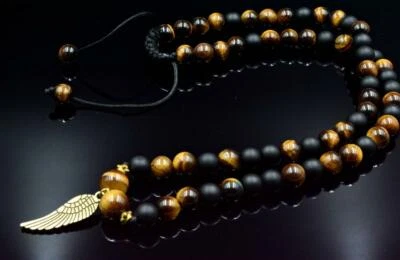 Collar con cuentas colgante ojo de tigre ónix piedras preciosas regalo para él  Foto 1 de 4