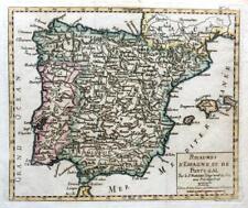 SPAIN AND PORTUGAL BY ROBERT DE VAUGONDY c1794  GENUINE ANTIQUE ENGRAVED MAP