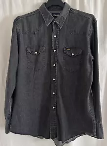 Camicia vintage Wrangler nera denim perla a scatto taglia 17 1/2X35 western cowboy - Foto 1 di 9